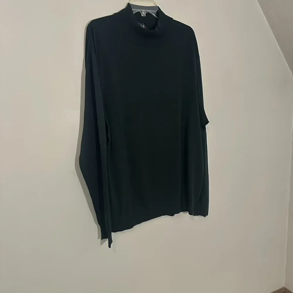 Jos A Bank XXL 100% Silk Green Turtle Mockneck Knit Sweater Holiday Top Pullover